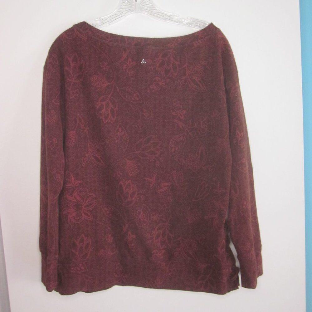 prAna Sweatshirt M Brick Red Floral Cropped Drop Shoulder Boxy Pullover